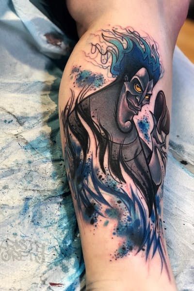 Raging Blue-Haired Hades With an Evil Grin Disney Tattoos Tattoo on skin