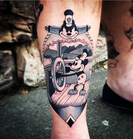 Wheel Rotating Young Mickey Mouse Disney Tattoo for Mickey Lovers Disney Tattoos Tattoo on skin