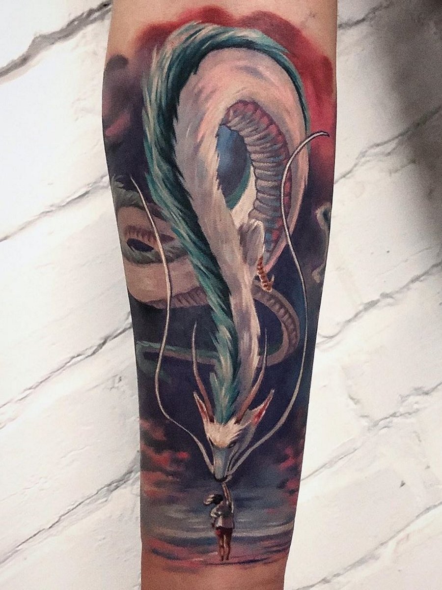 Artistic Spirited Away Inspired Dragon Tattoo Tattoo on skin
