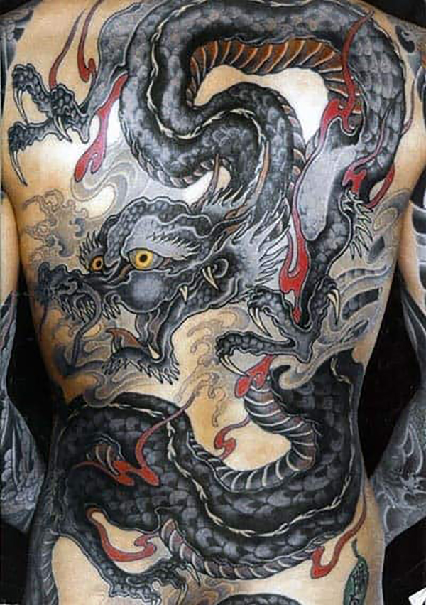 Black Dragon Full Back Tattoo Tattoo on skin