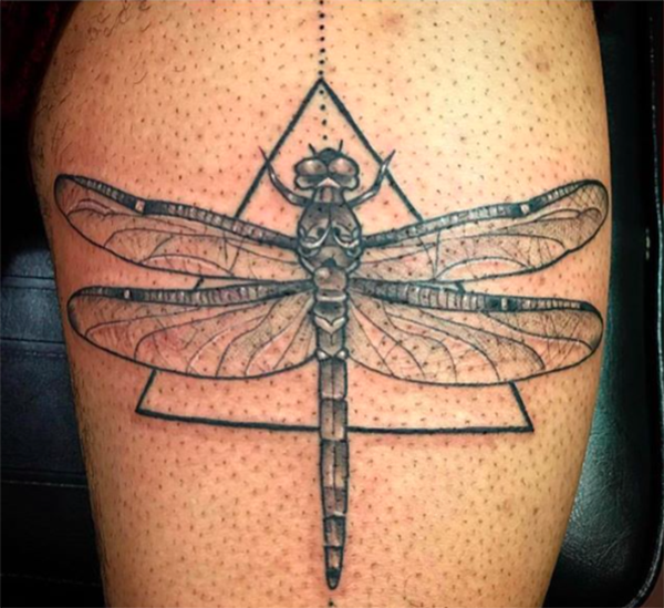 Dragonfly Tattoo Idea with a Triangular Center Tattoo on skin