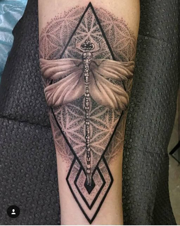 Elaborate Diamond Mystic Dragonfly Tattoo Design Tattoo on skin