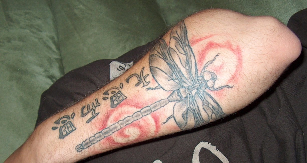 Fireball Long-Tail Realistic Dragonfly Tattoos Design Tattoo on skin