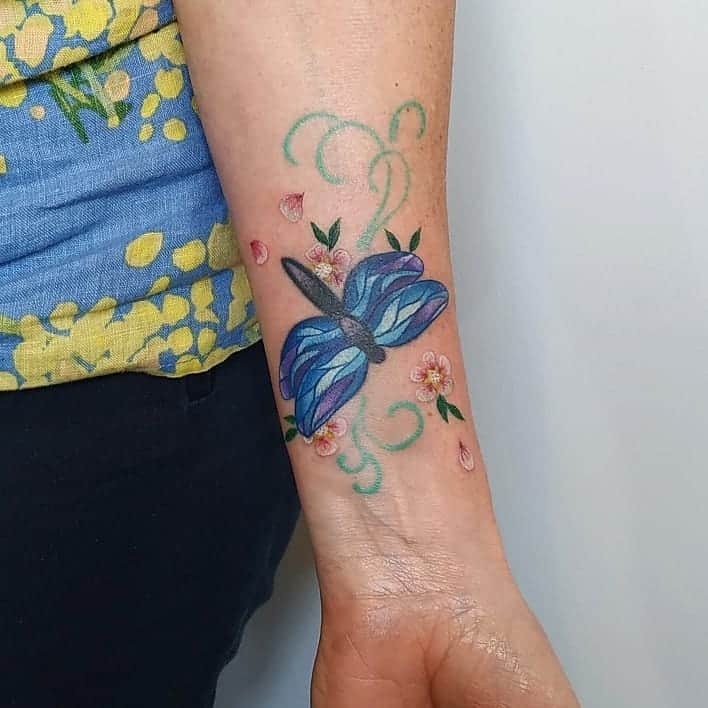 Flowery Blue Shaded Dragonfly Tattoo Design Tattoo on skin