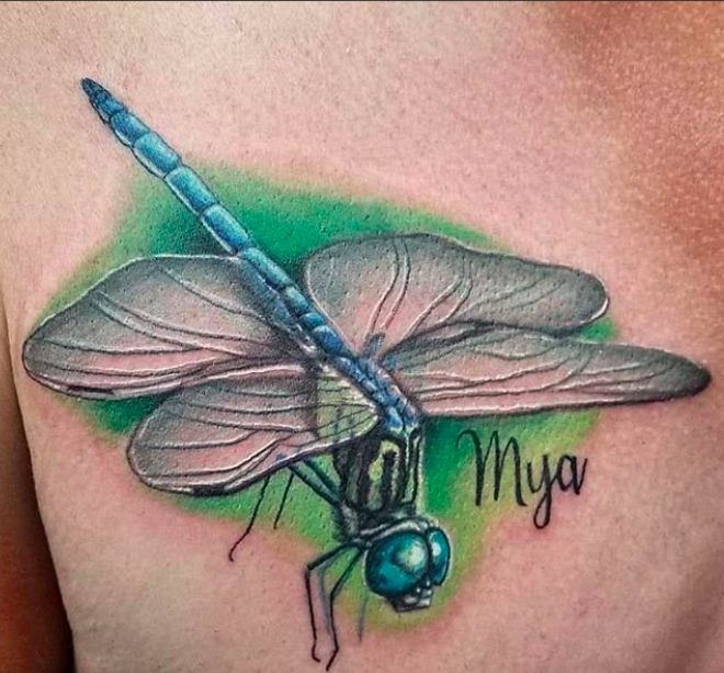 Green-Shaded Dragonfly Tattoo Design Tattoo on skin