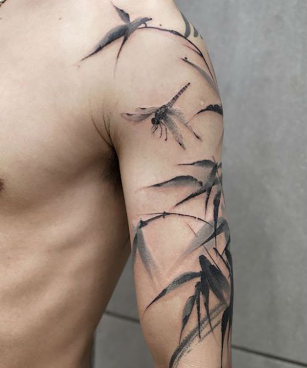 Grey-Black Dragonfly Bush Tattoo for the Intense Souls Tattoo on skin