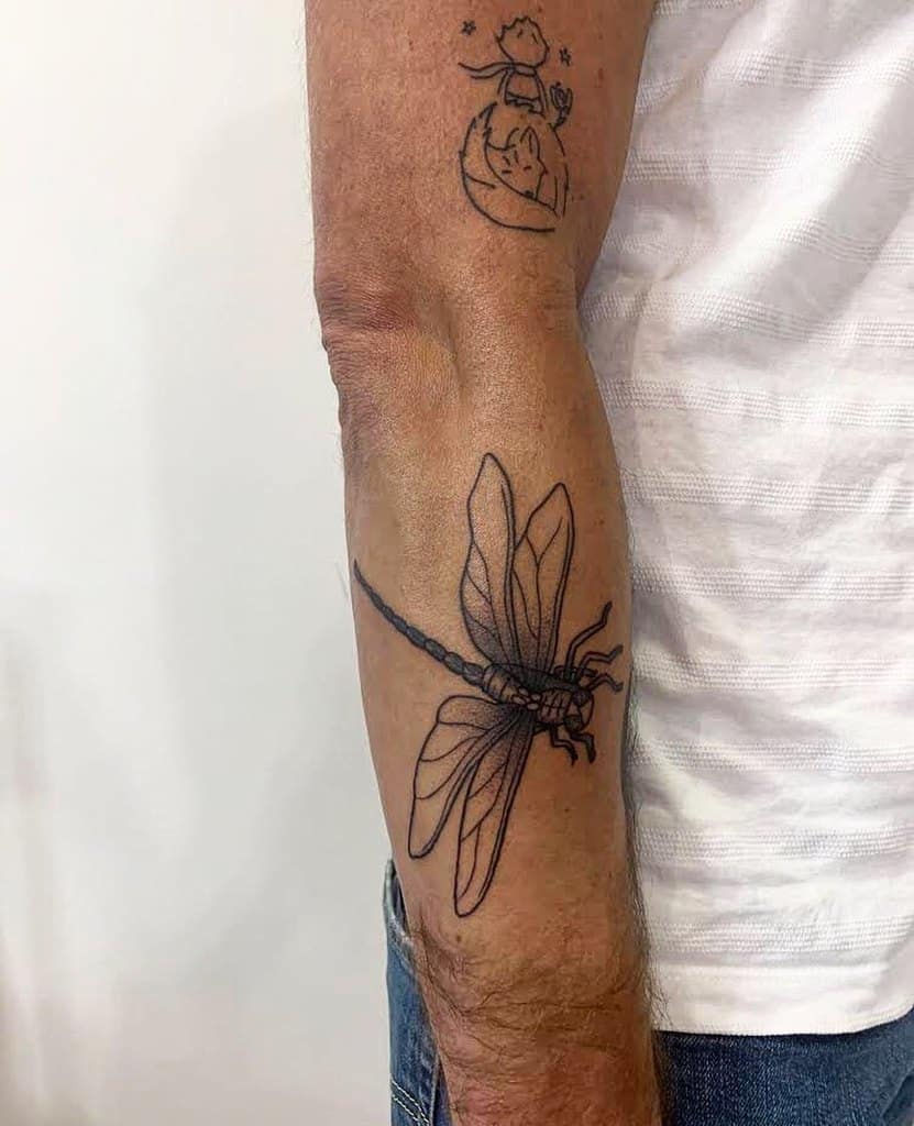 Horizontal Long-Armed Dragonfly Tattoo Design Tattoo on skin