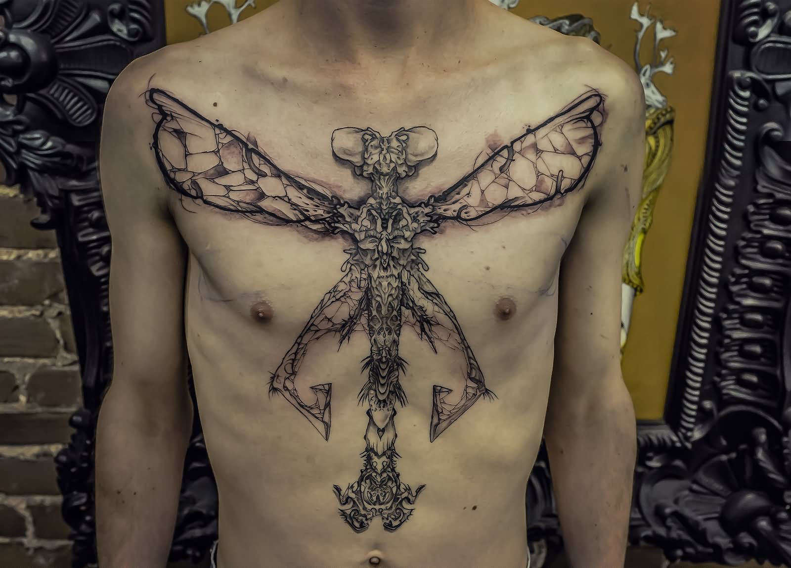 Huge Chest Dragonfly Tattoo Design Tattoo on skin