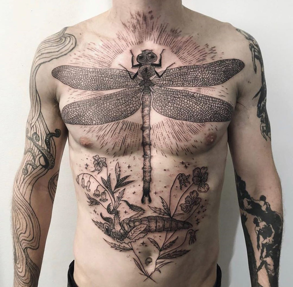 Intricate Dragonfly Tattoo Design for Chests Tattoo on skin