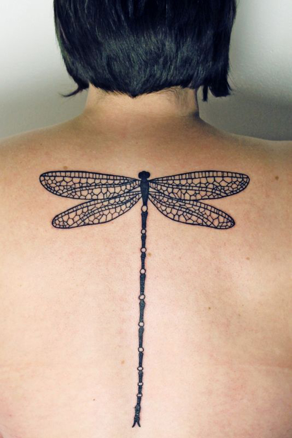Long Tailed Black Shaded Dragonfly Tattoo Design Tattoo on skin