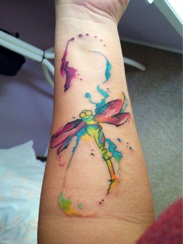 Rainbow Splash Dragonfly Tattoo Design Tattoo on skin