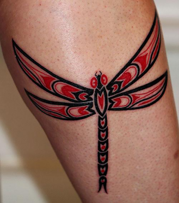 Red and Black Small Dragonfly Tattoo Design Tattoo on skin
