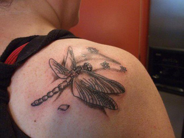 Shoulder Black-Brown Dragonfly Tattoo Tattoo on skin