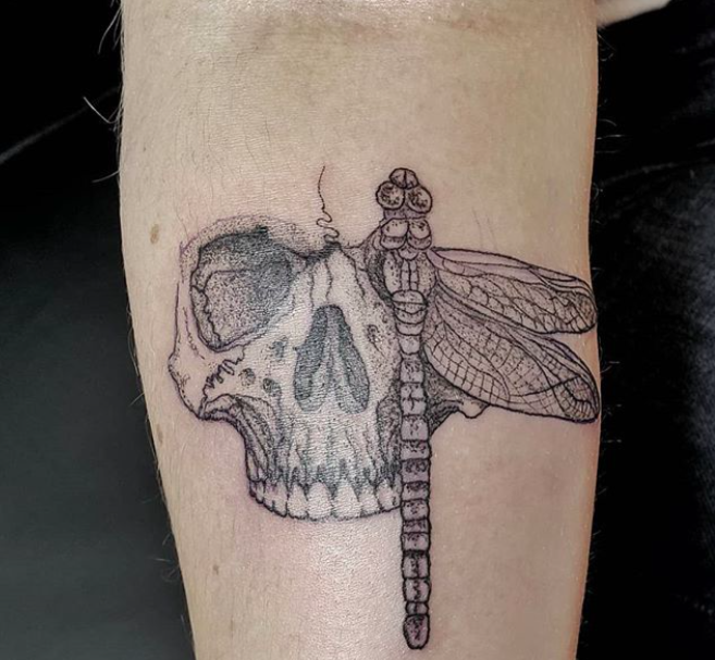 Skull Dragonfly Tattoo Design Tattoo on skin