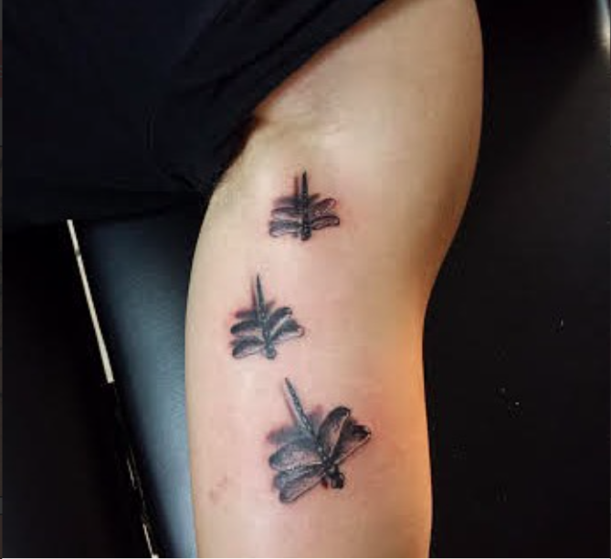 Small-Sized Shaded Dragonfly Design Tattoo on skin
