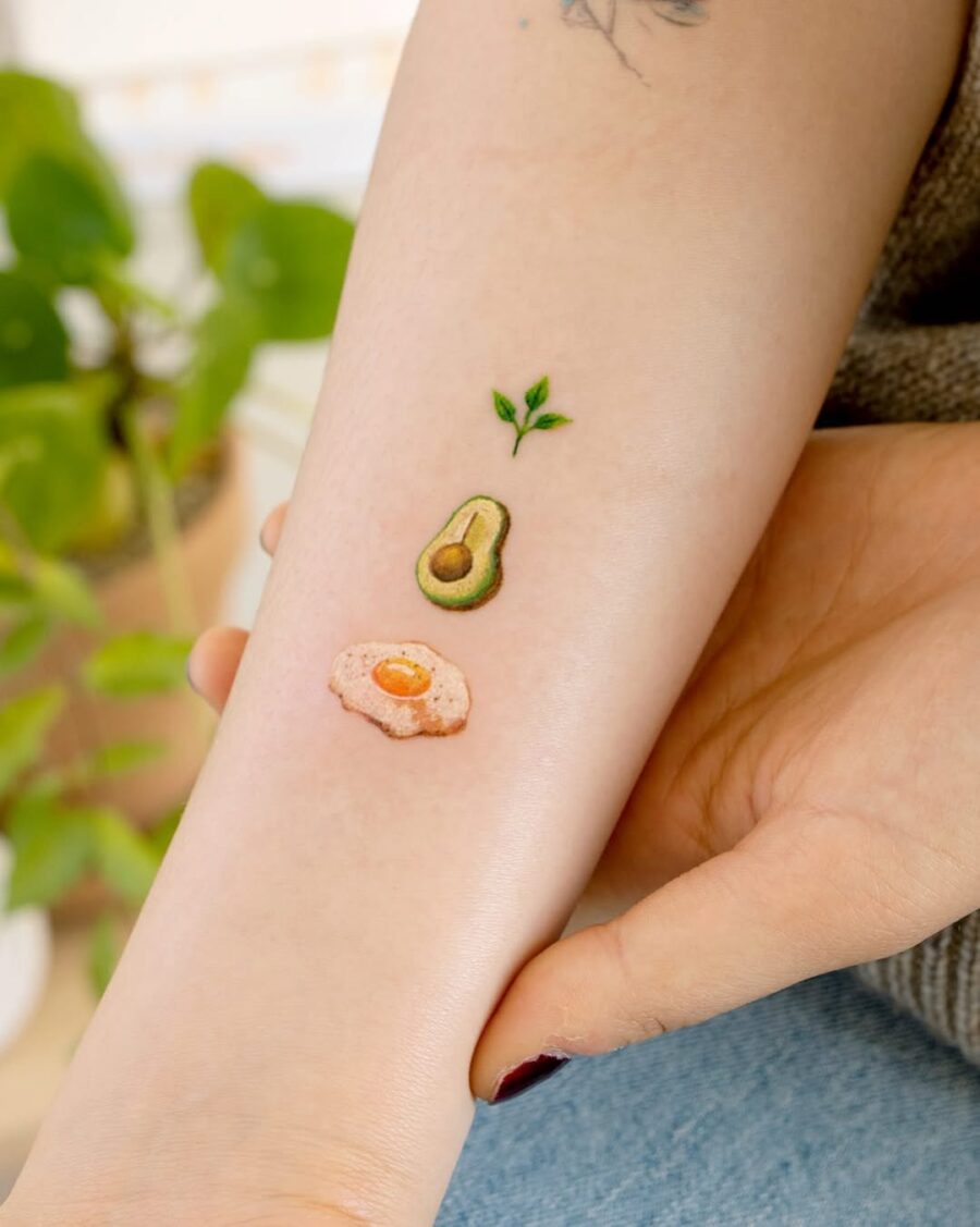 Creative Egg and Avocado Tattoo Inspiration Tattoo on skin