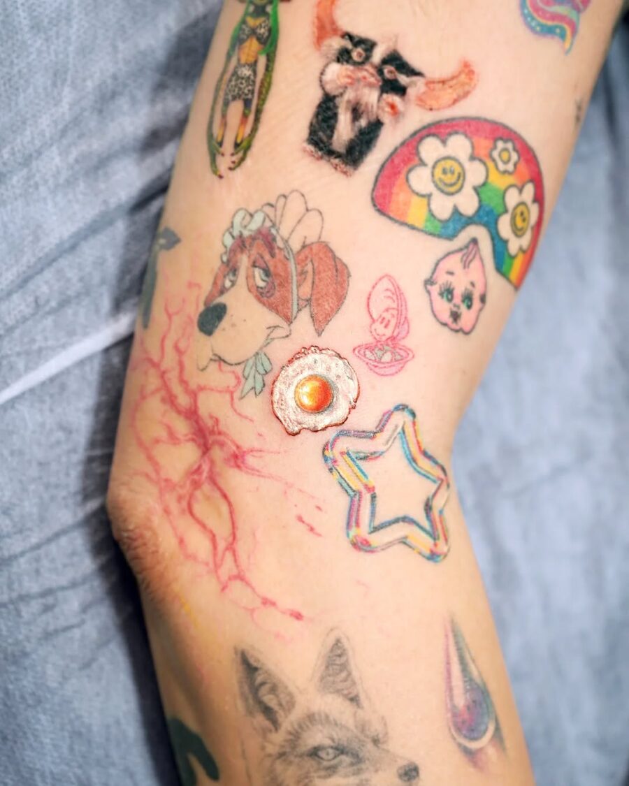 Unique Egg Tattoo with Playful Design Elements Tattoo on skin