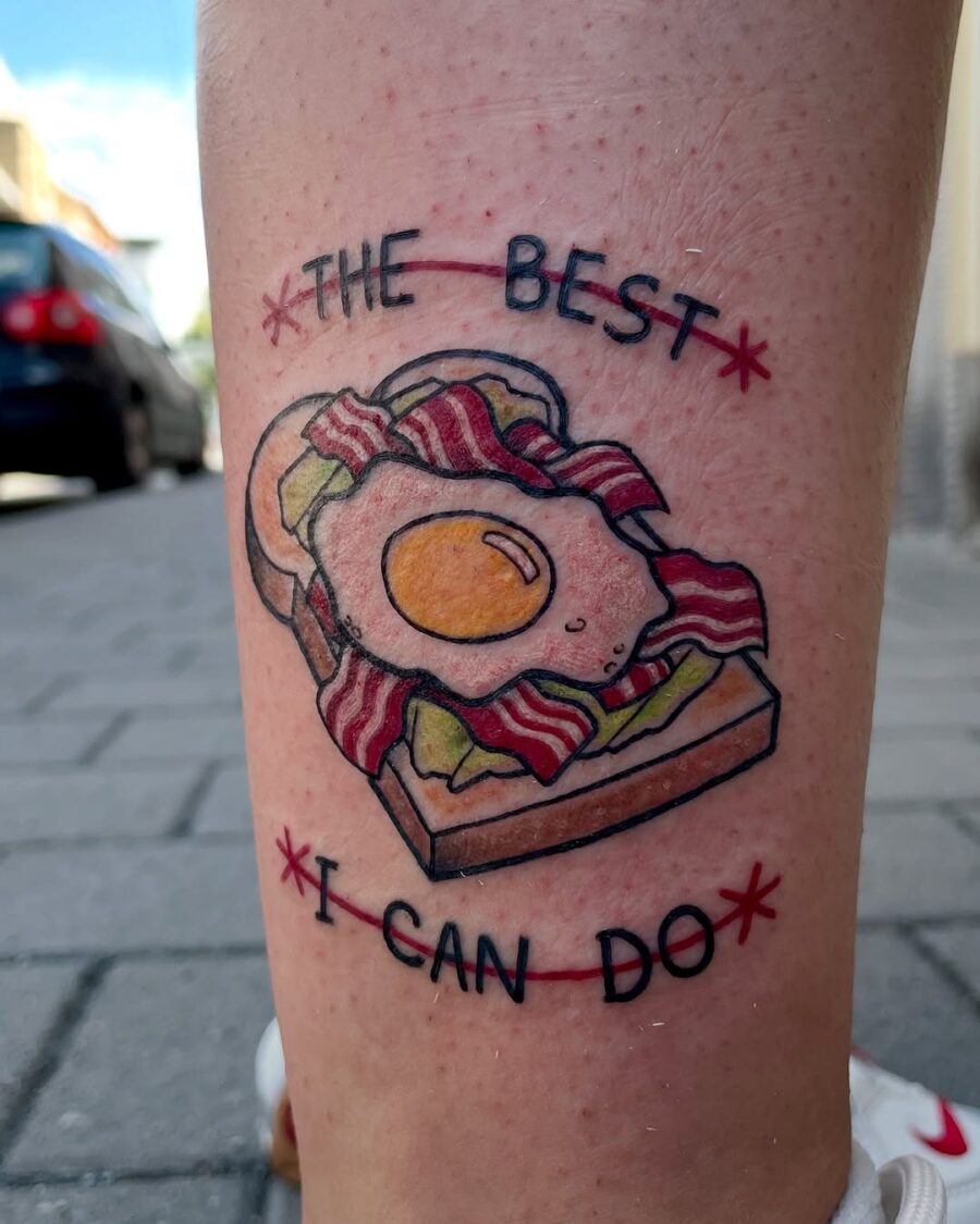 Whimsical egg and bacon tattoo design idea Tattoo on skin