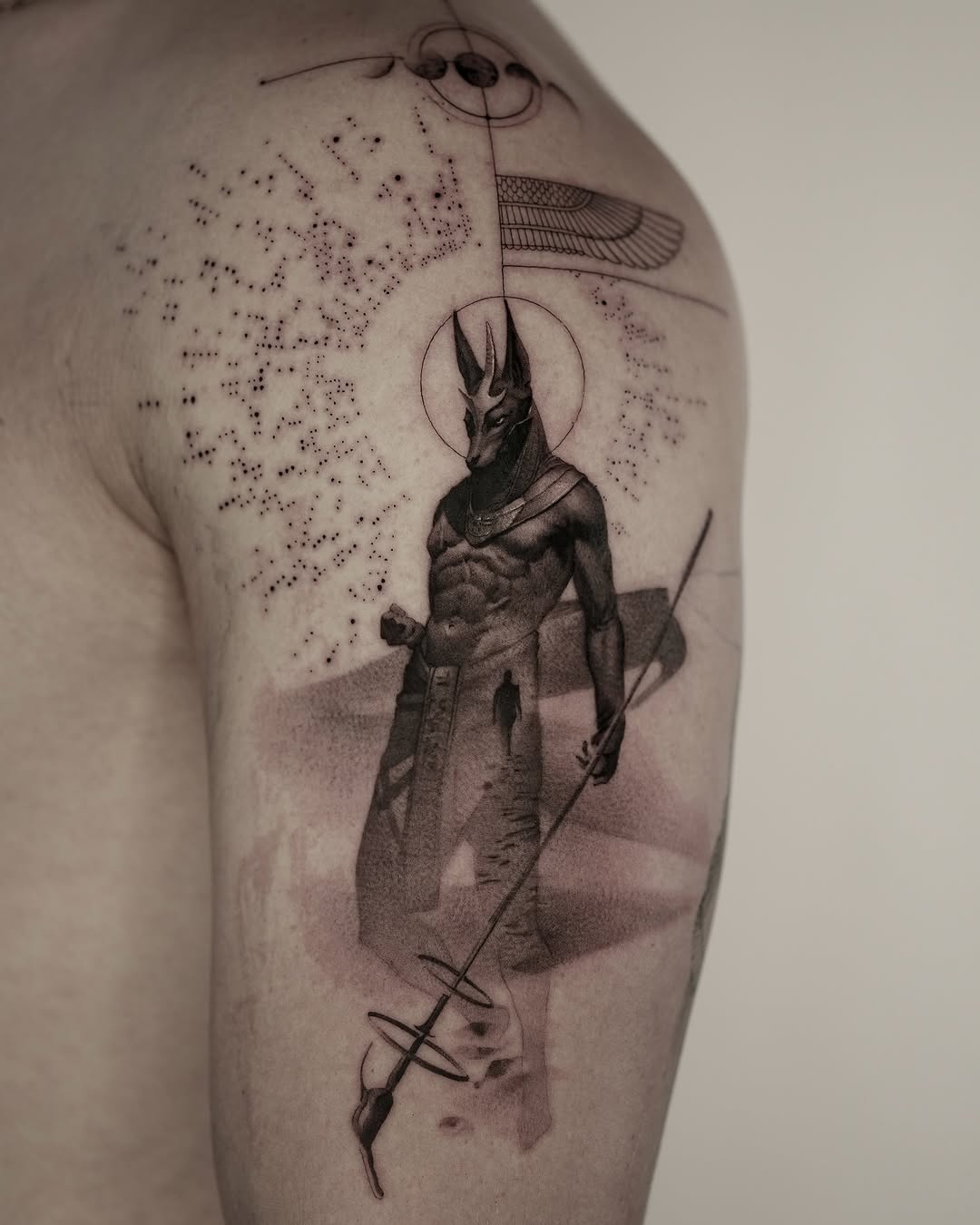 Intricate Anubis Tattoo Representing Egyptian Mythology egyptian tattoos