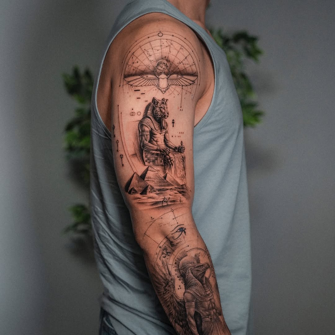 Rich Egyptian Mythology Tattoo on Arm Tattoo on skin