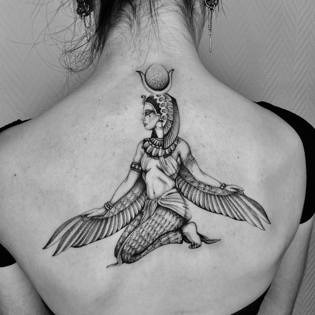Stunning depiction of an Egyptian goddess tattoo Tattoo on skin