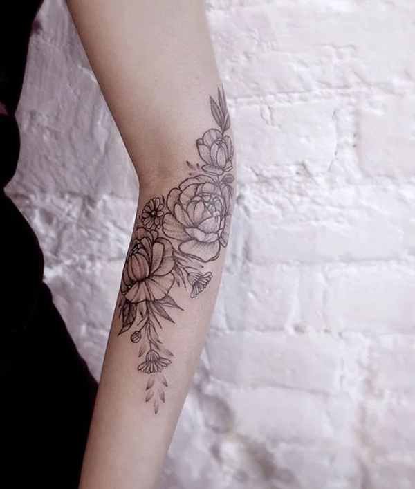 Blooming Roses and Other Flowers Elbow Tattoo Ideas Tattoo on skin