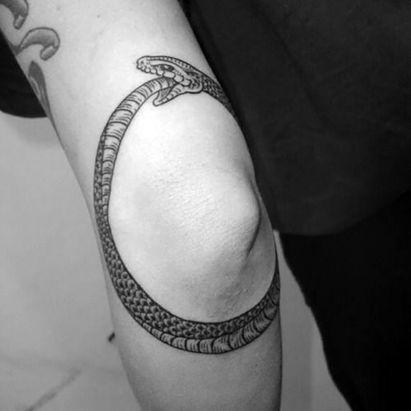 Snake Eating Its Own Tail Around Elbow Tattoo Tattoo on skin