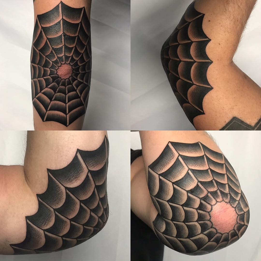 Spider Web with Blank Space Over Elbow Tattoo Tattoo on skin
