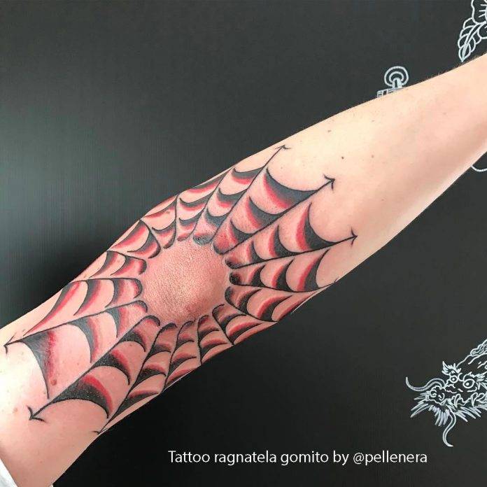 Spider Web with Touches of Red Elbow Tattoo Ideas Tattoo on skin