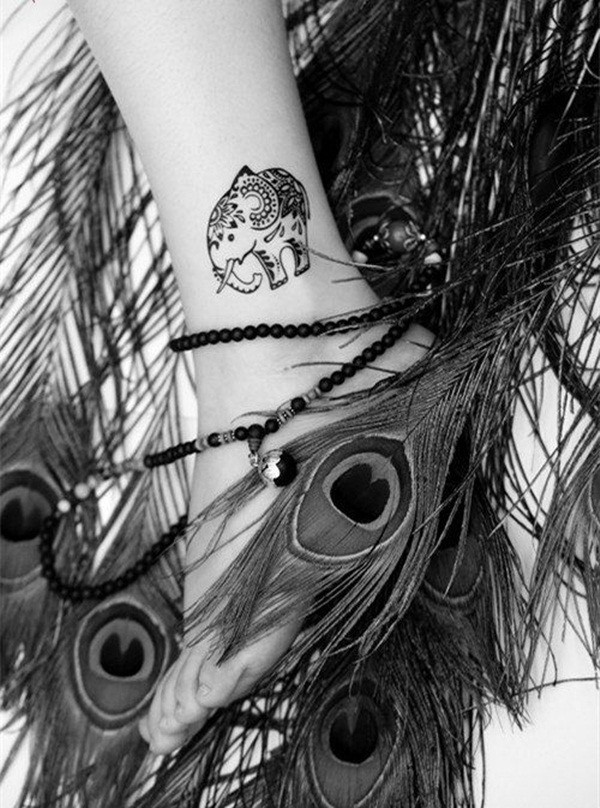 Dainty Henna Patterned Baby Elephant Ankle Tattoo Tattoo on skin