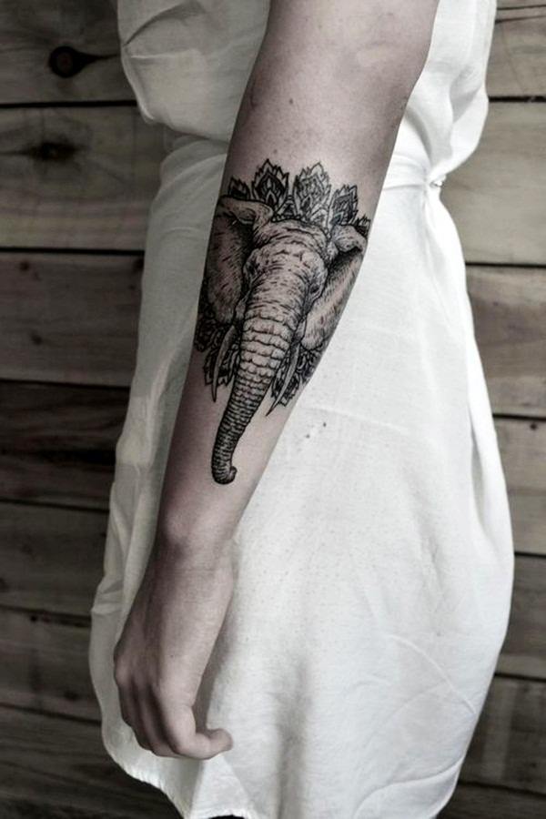 Detailed African Elephant Head Mandala Forearm Tattoo Tattoo on skin