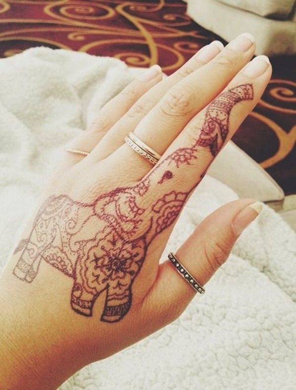 Henna Mehndi Mandala Elephant Hand and Finger Tattoo Tattoo on skin