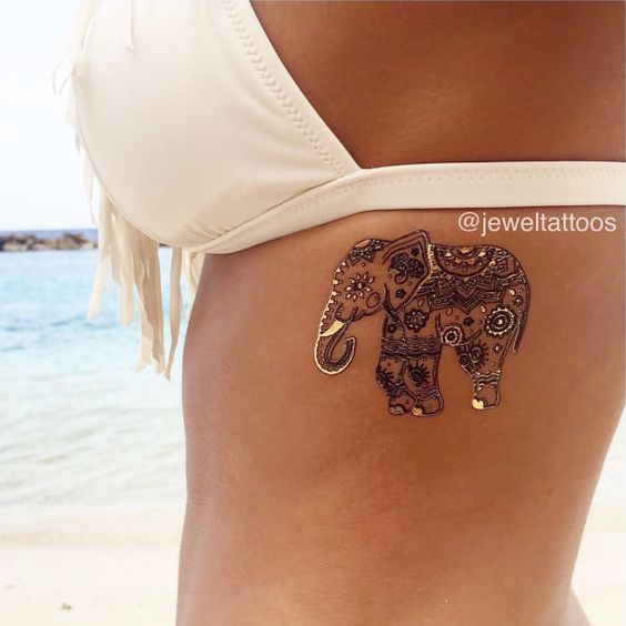 Ornate Henna Mandala Elephant Side Rib Tattoo Tattoo on skin