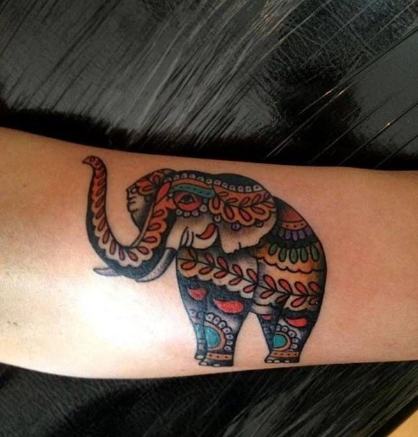 Traditional Folk Art Patterned Elephant Arm Tattoo Tattoo on skin