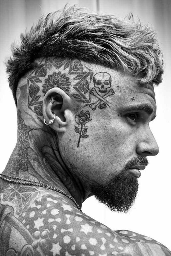 Skull Cross Bones Rose Face Tattoos Tattoo on skin