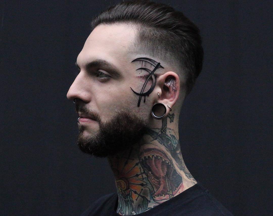 Bleeding Moon and Scythe Face Tattoos Tattoo on skin