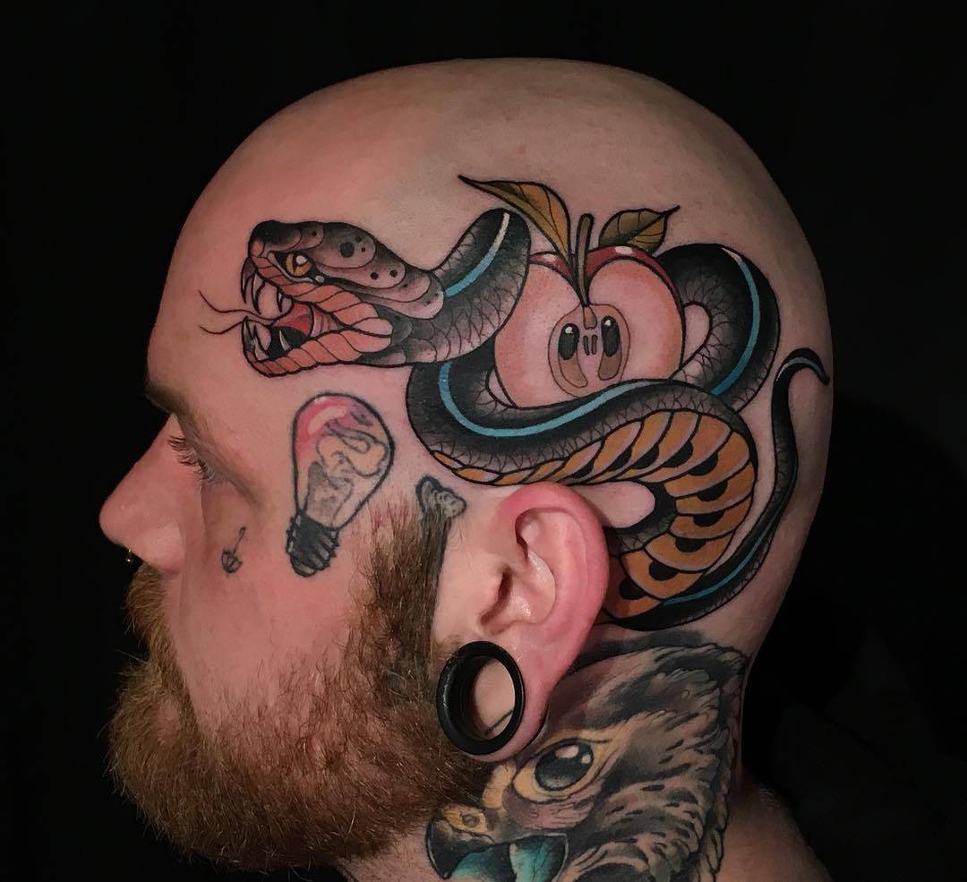 Light Bulb Snake Apple Face Tattoos Tattoo on skin