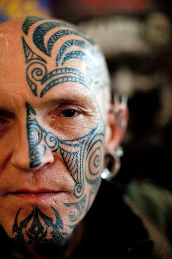 Half Face Tribal Lines Face Tattoos Tattoo on skin