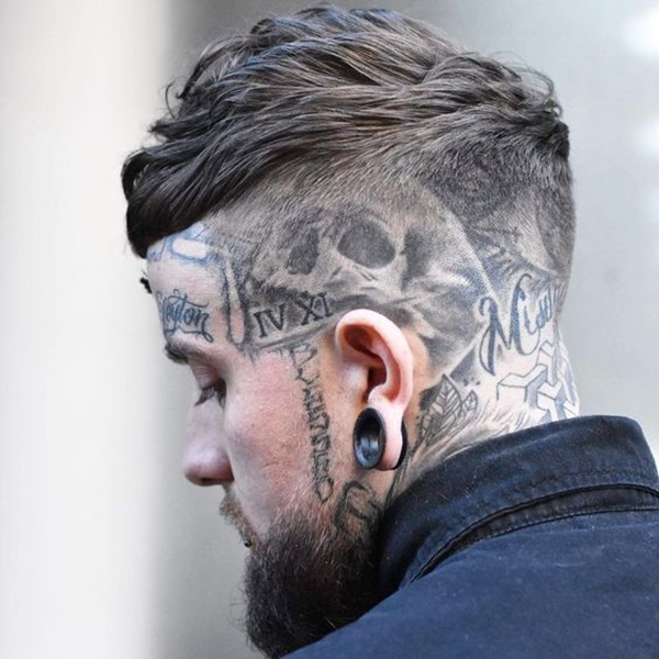 Shaded Skull Roman Numerals Face Tattoos Tattoo on skin