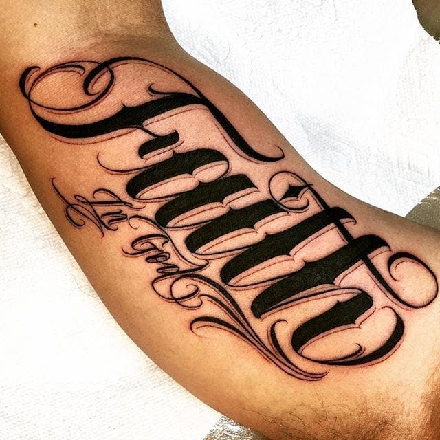Faith In God Bicept Script Faith Tattoo Tattoo on skin