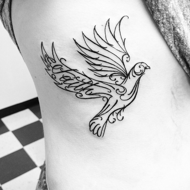 Frilly Line Dove Faith Tattoo Tattoo on skin