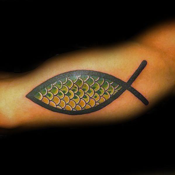Green Scaled Fish Peace Faith Tattoo Tattoo on skin