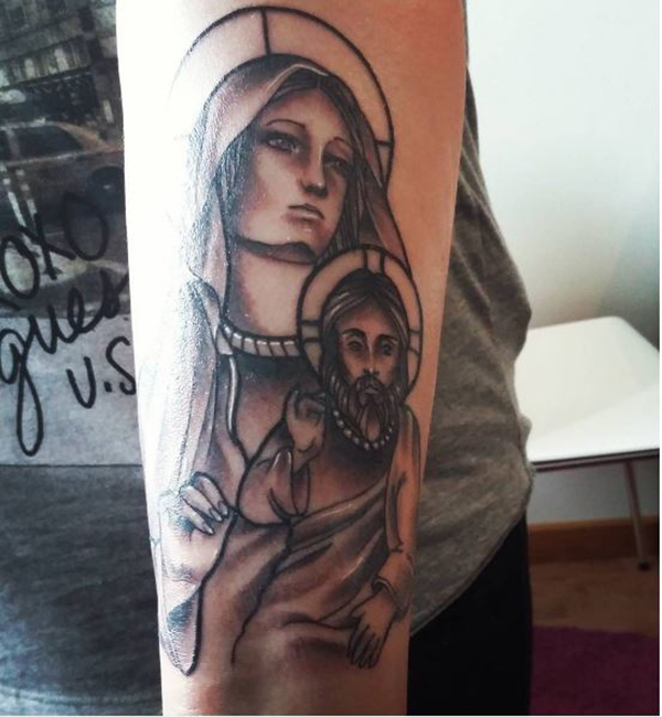 Mother Mary Overlooking Her Beloved Son Faith Tattoo Tattoo on skin