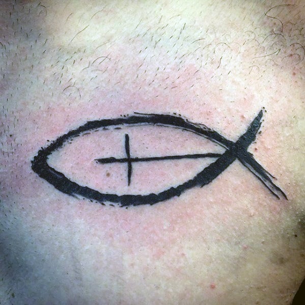 Vesica Piscis Christian Fish and Cross Faith Tattoo Tattoo on skin