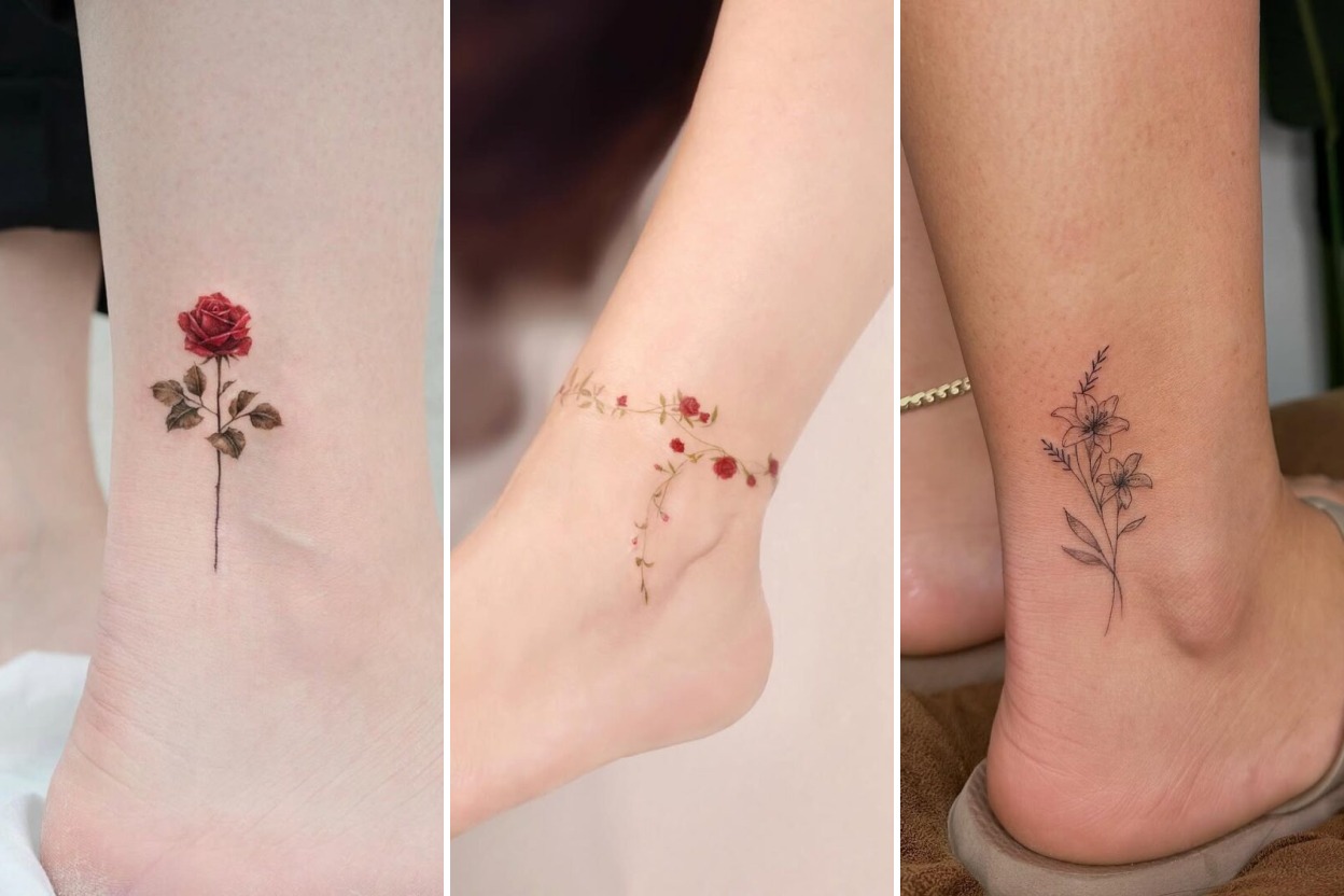 35+ Flower Ankle Tattoo Ideas Wrapping With Delicate Botanical Grace Featured 3-Panel Lookbook Collage
