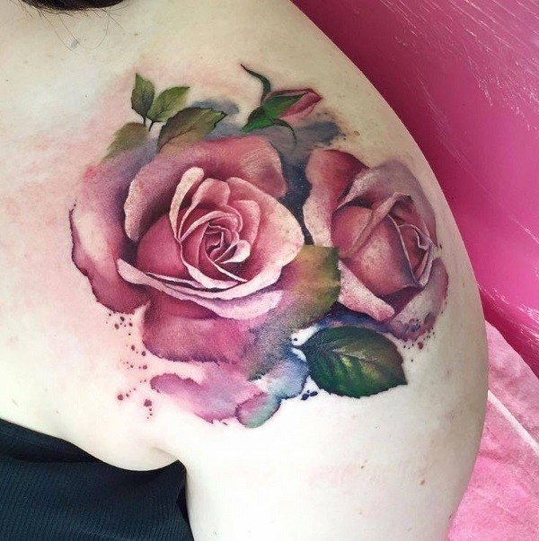 Double Pink Rose Flower Tattoos Tattoo on skin