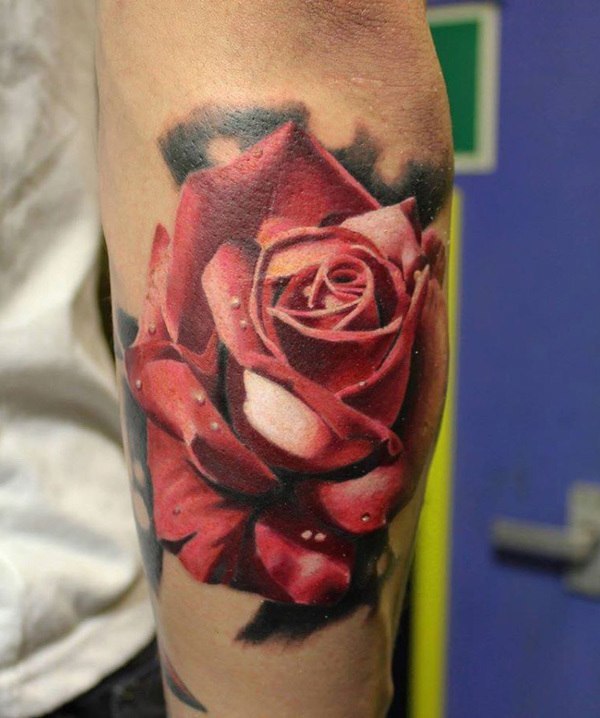 Flower with Water Detail Flower Tattoos Tattoo on skin