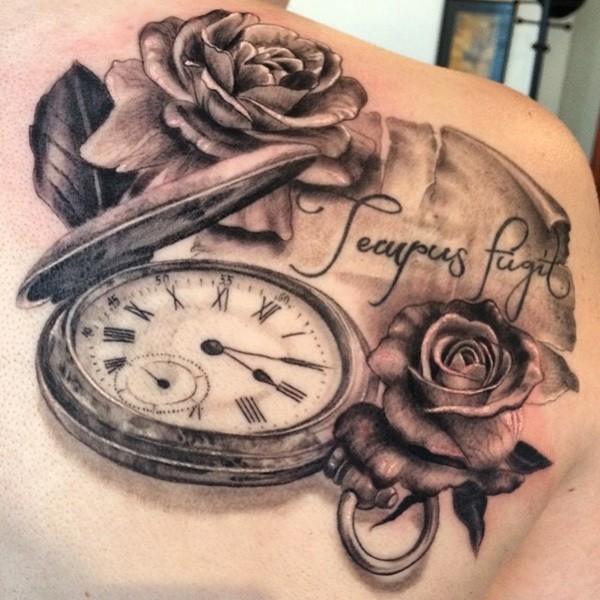Tempus Fugit Flower Tattoo Tattoo on skin