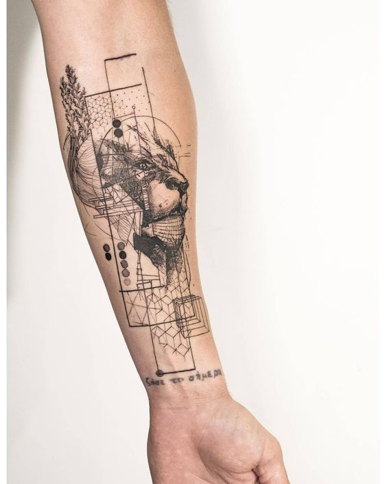 A Half-Modeled Lion Head Forearm Tattoo Tattoo on skin