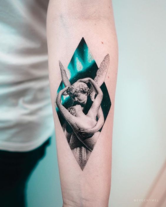 Ancient Statue on a Diamond Background forearm tattoo Tattoo on skin